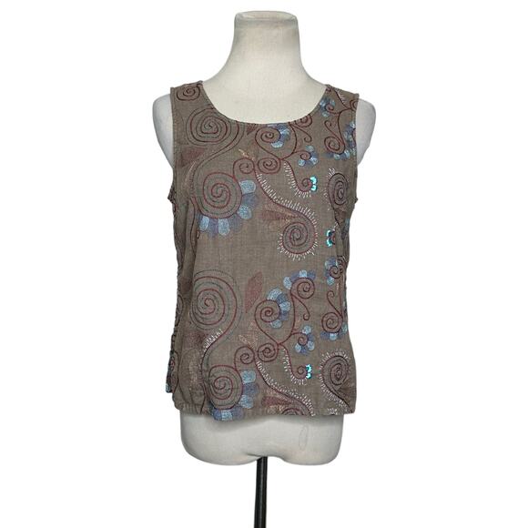 Russ Berens vintage brown embroidered tank top size Small - Picture 1 of 9